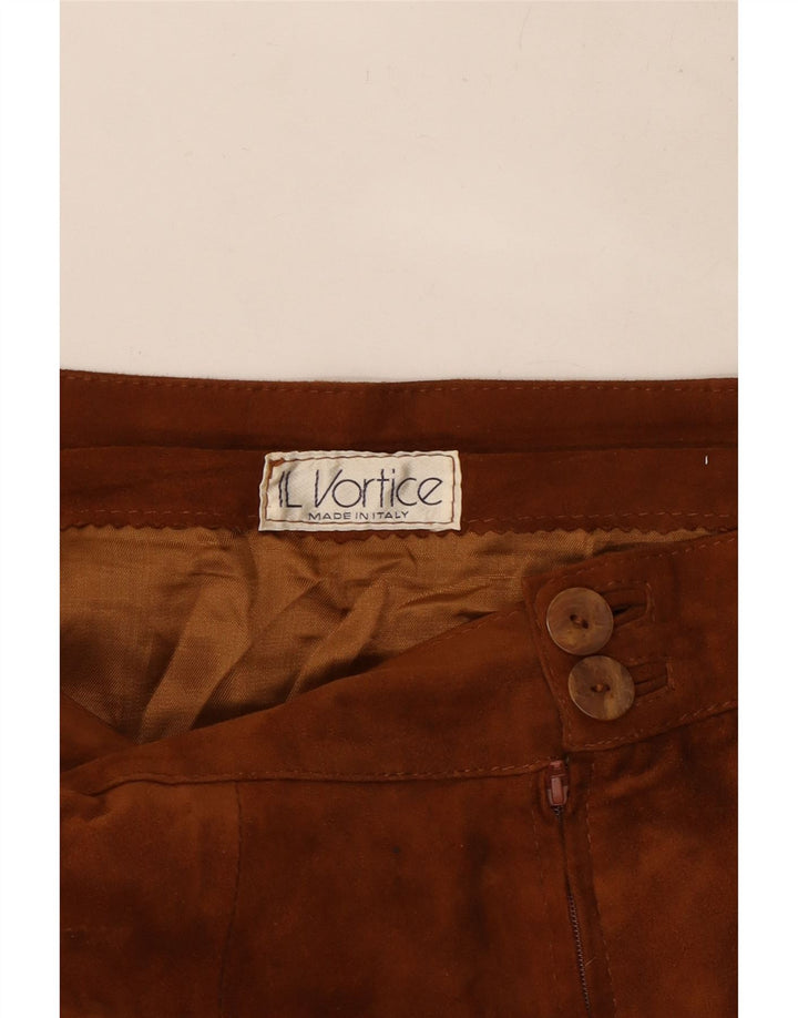 Gonna lunga vintage in pelle scamosciata da donna media W30 marrone