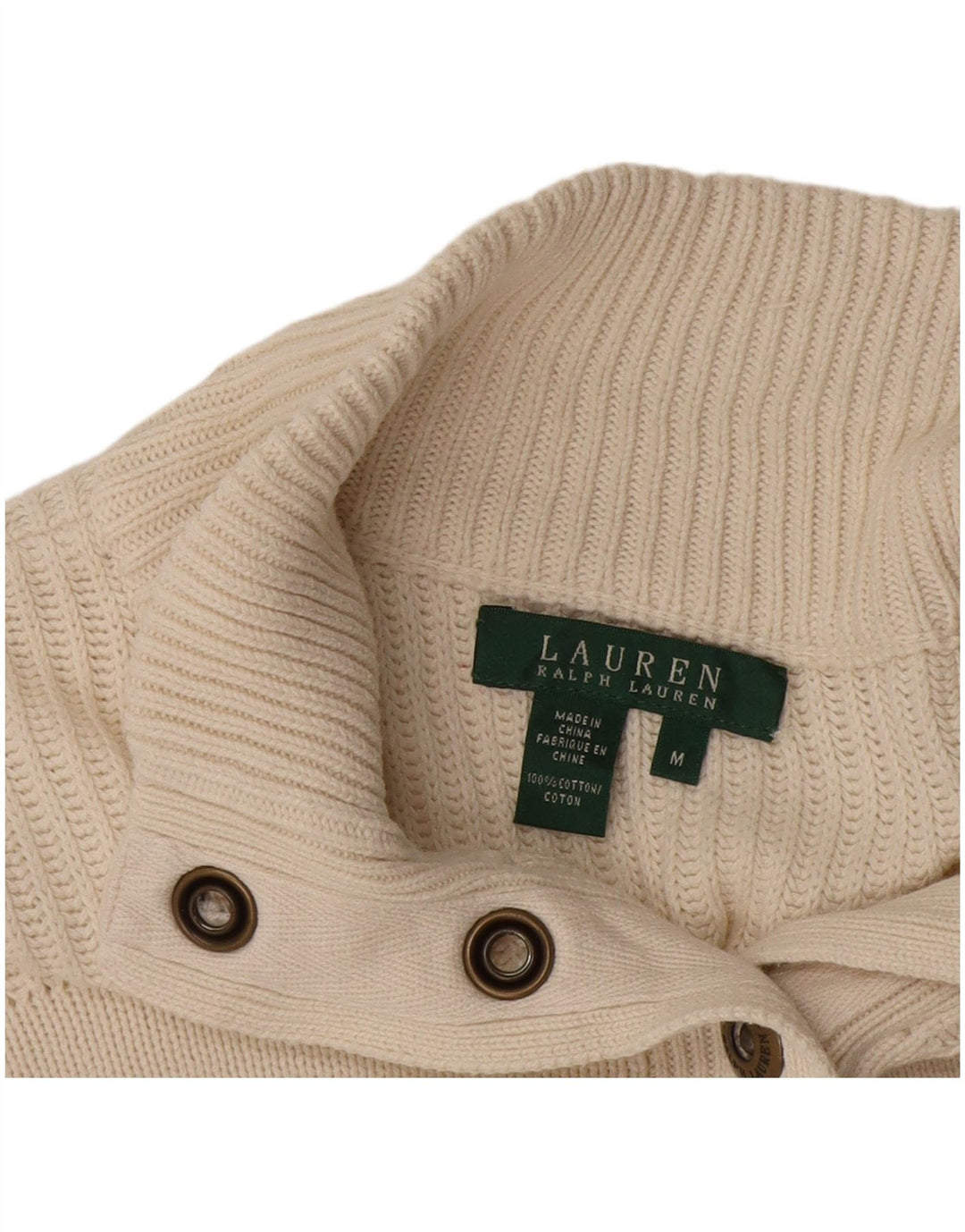 Maglione da donna Ralph Lauren con collo a bottoni UK 14 Cotone bianco medio