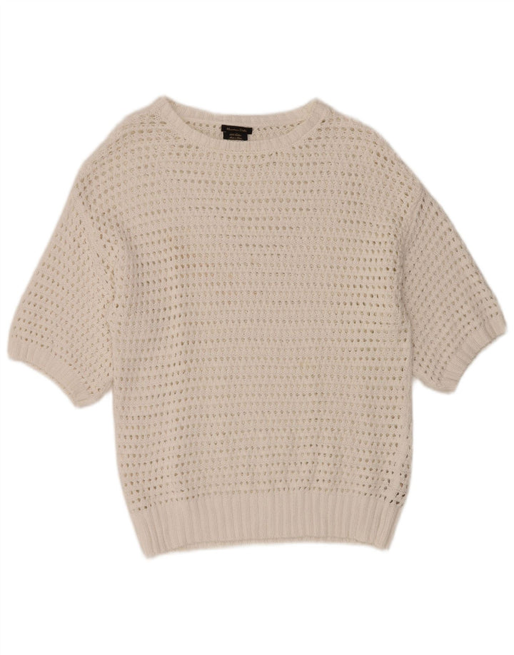 MASSIMO DUTTI Maglione da donna con scollo a barca all'uncinetto UK 12 Bianco medio
