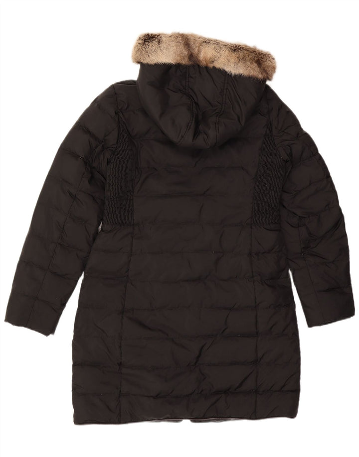 JOULES Cappotto imbottito con cappuccio da donna UK 12 Medio Nero Poliestere