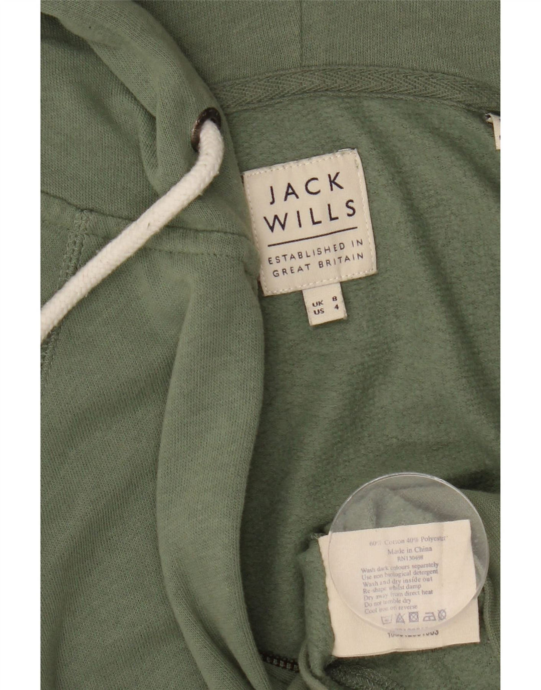 JACK WILLS Maglione con cappuccio e zip da donna UK 8 piccolo cotone verde