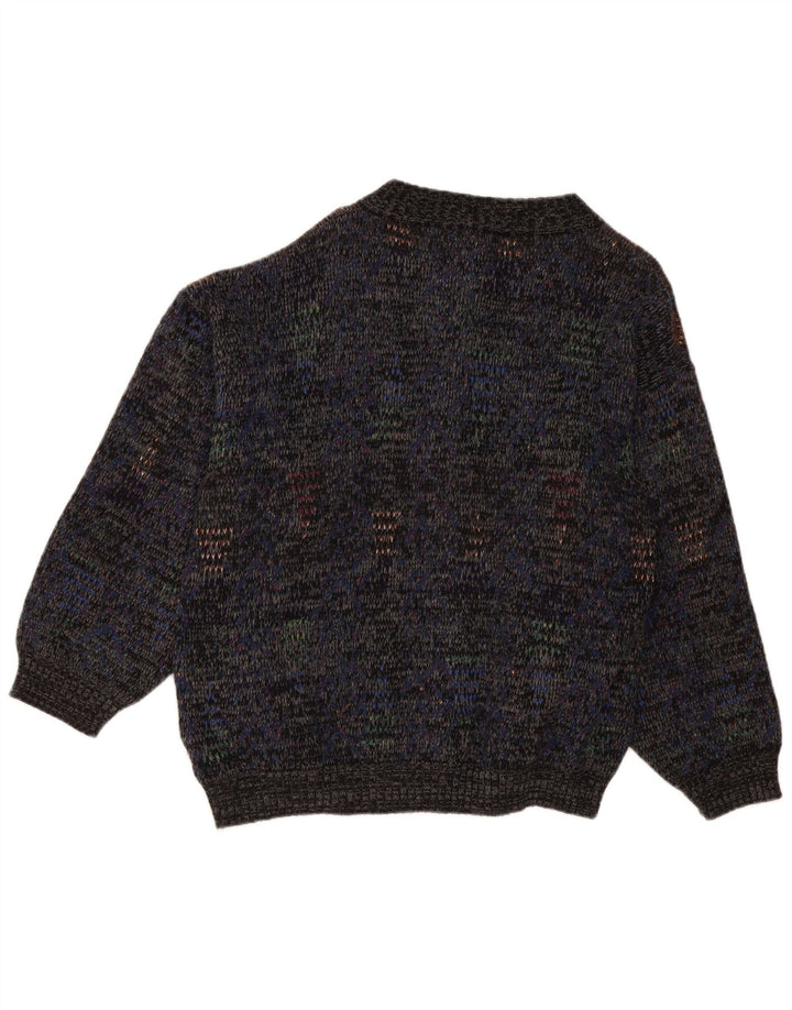 Maglione cardigan da uomo vintage grande lana screziata blu navy