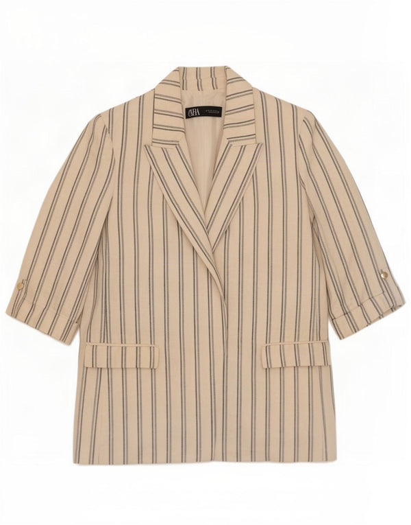 Giacca blazer da donna con maniche a 3/4 Zara UK 10 piccola a righe bianco sporco