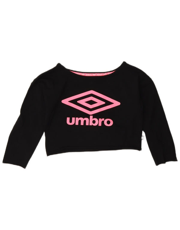 Top corto grafico per ragazze Umbro manica lunga 11-12 anni cotone nero medio