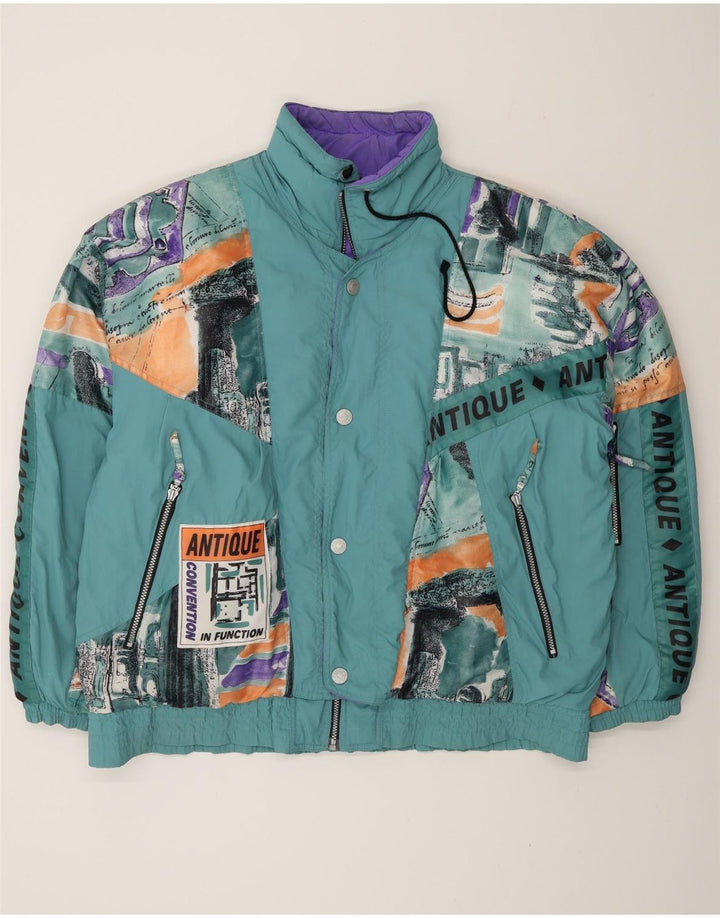 Giacca da sci grafica vintage da uomo IT 54 2XL Blu Colourblock in poliammide