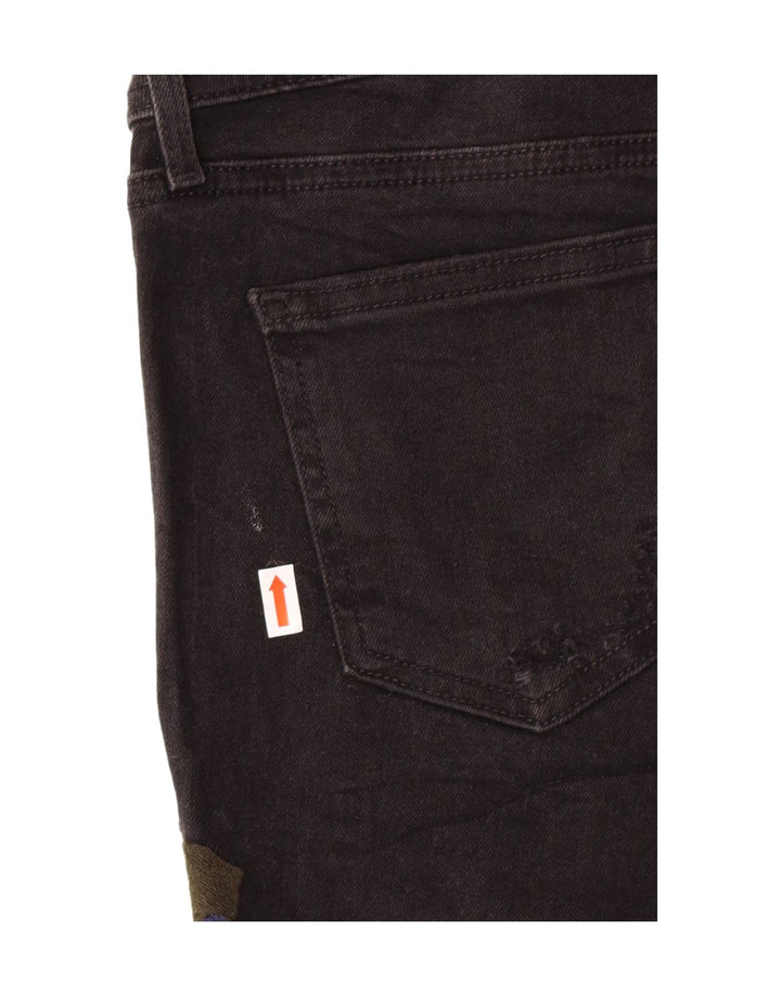 Pantaloncini di jeans grafici da donna Zara EU 38 piccoli W28 neri floreali bohémien