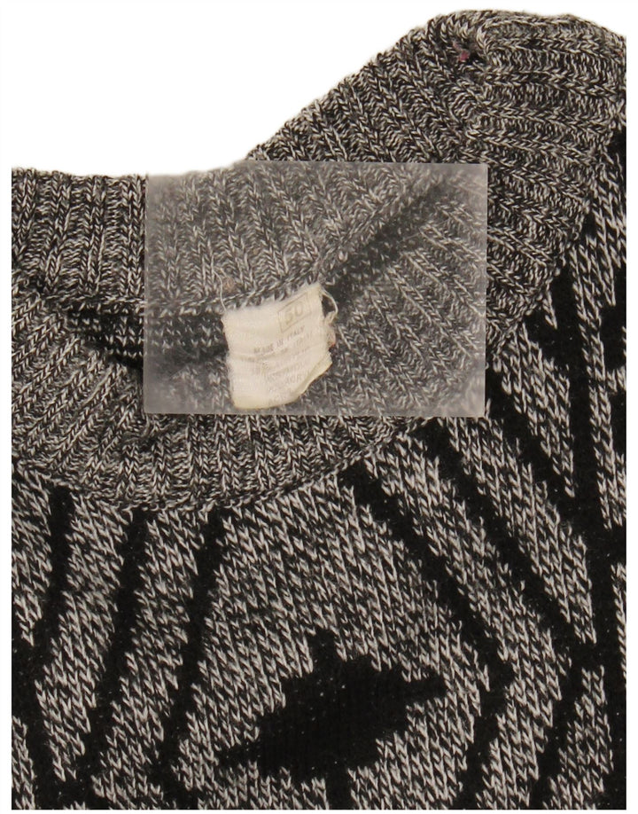 VINTAGE Mens Crew Neck Jumper Sweater IT 50 Medium Grey Geometric