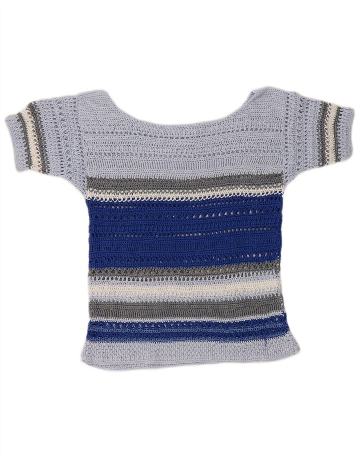 Camicetta vintage da donna all'uncinetto Top UK 10 piccole righe blu