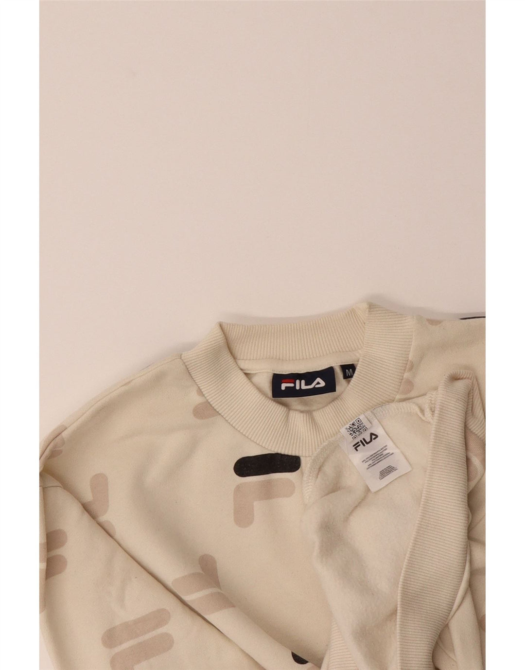 FILA Womens Graphic Crop Sweatshirt Jumper UK 14 Medium Beige Cotton Vintage Fila and Second-Hand Fila from Messina Hembry 