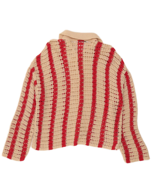 Maglione cardigan oversize all'uncinetto da donna Zara UK 10 piccolo beige a righe
