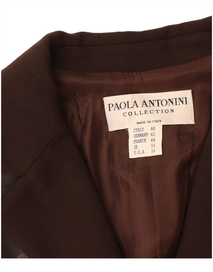 Giacca blazer a 2 bottoni da donna Paola Antonini UK 16 grande lana marrone