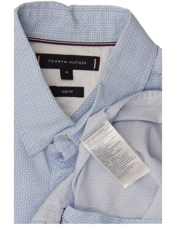 TOMMY HILFIGER Mens Abstract Pattern Slim Fit Shirt Medium Blue Cotton