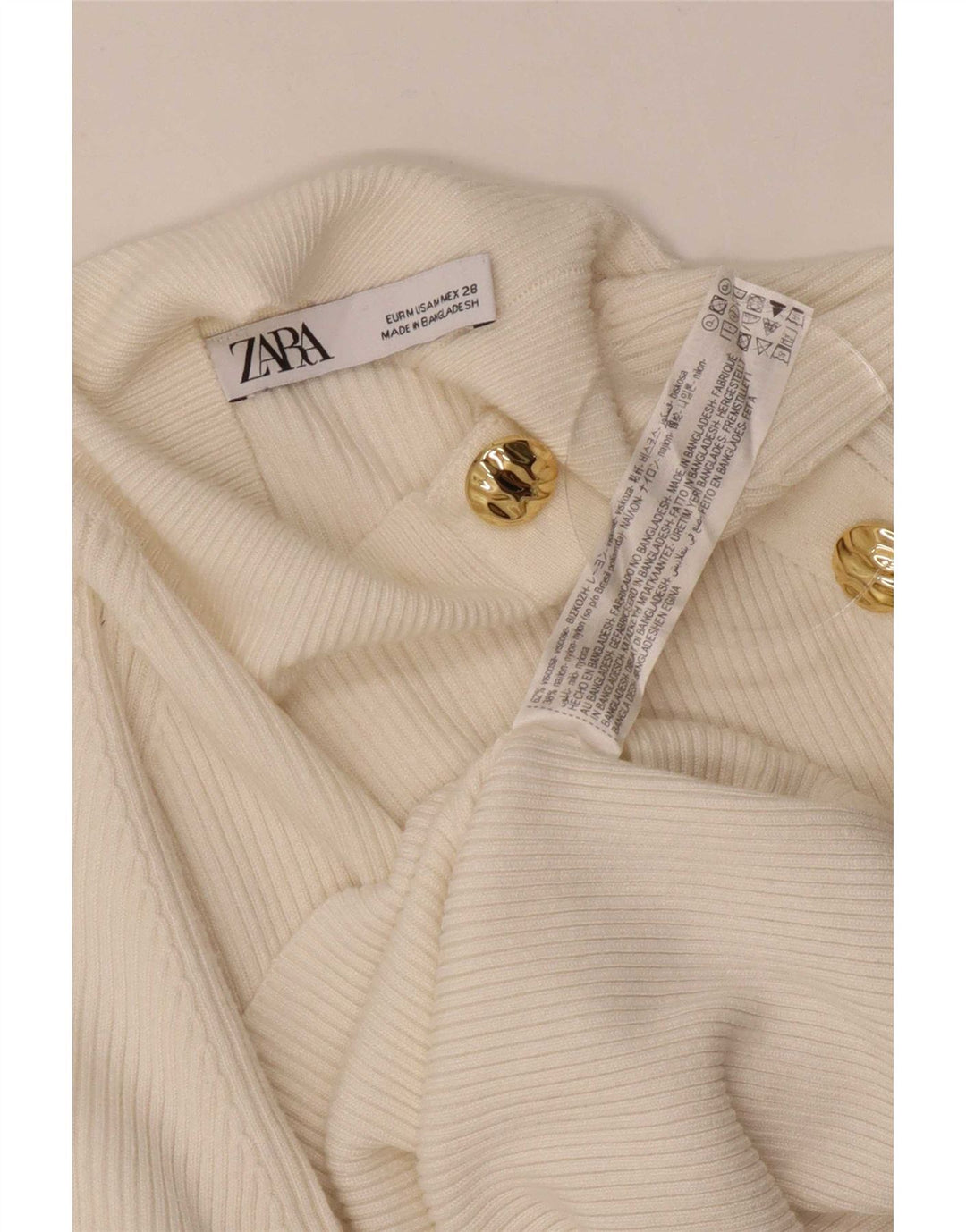 Top Zara da donna a maniche lunghe UK 12 viscosa bianco sporco medio