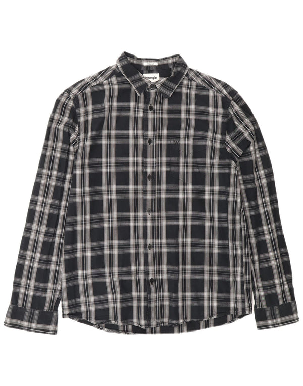 Wrangler Mens Regular Fit Flannel Shirt Medium Black Check Cotton