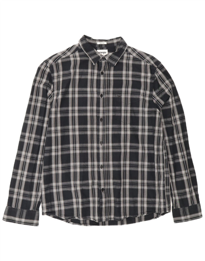 Camicia da uomo in flanella vestibilità regolare Wrangler, cotone a quadri nero medio