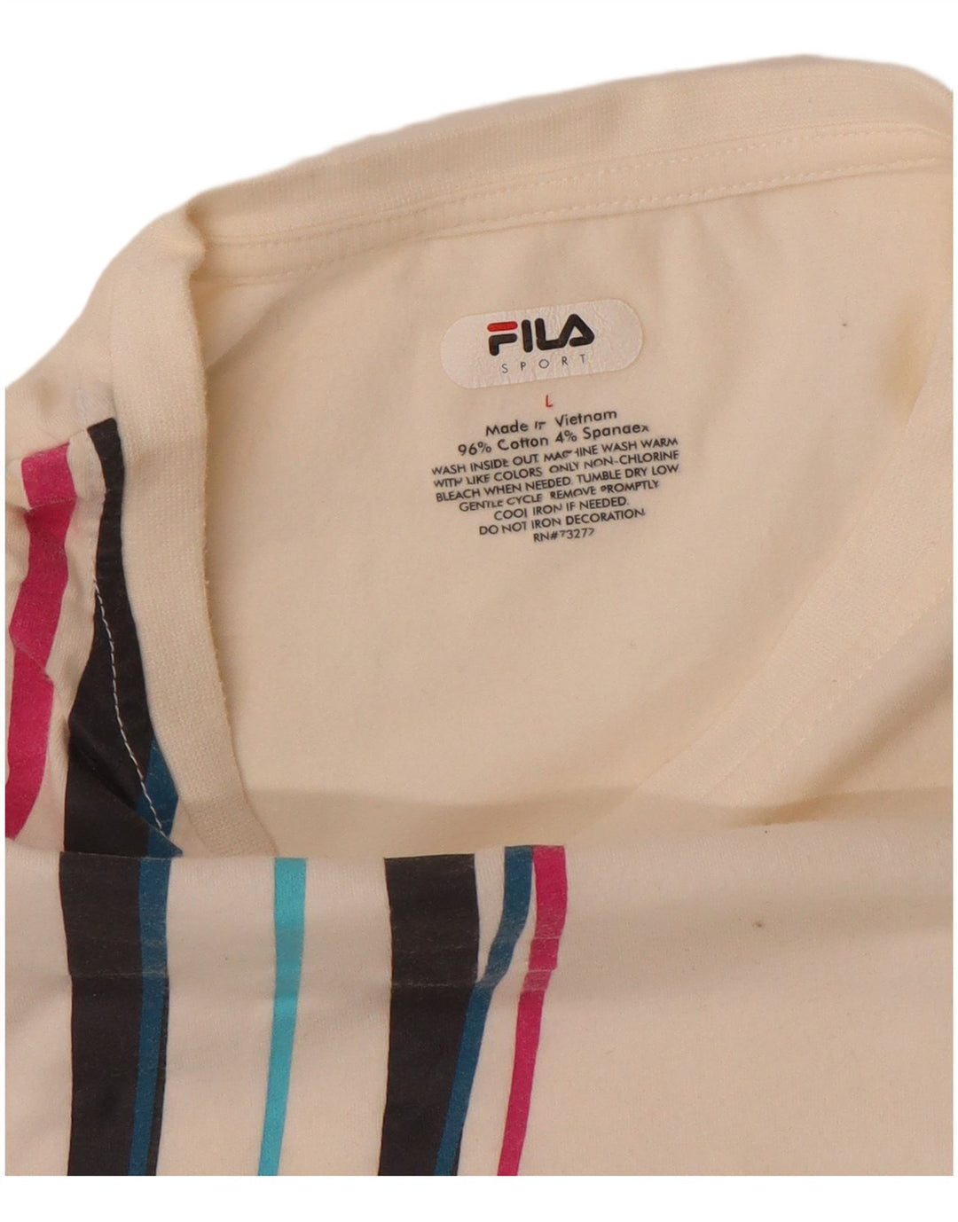 Fila T-shirt da donna Top UK 14 Large Off White Striped Cotton