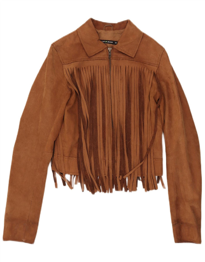 Giacca Dkny da donna in pelle scamosciata corta UK 6 XS in pelle beige