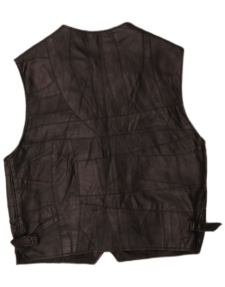 Gilet in pelle da uomo vintage grande patchwork nero