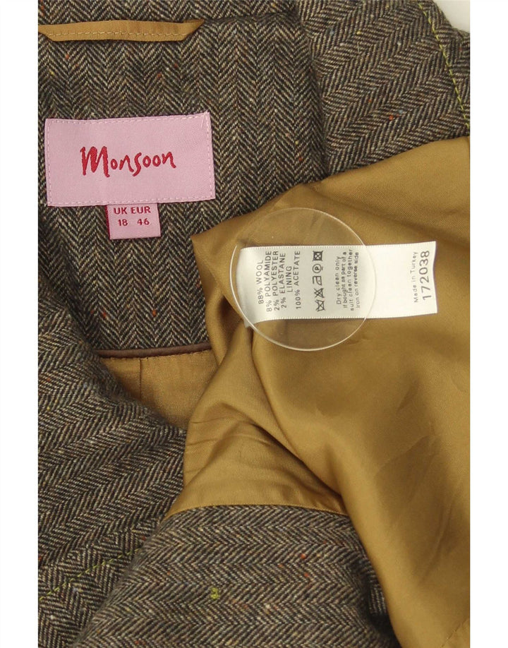 Cappotto da marinaio corto da donna con maniche a 3/4 Monsoon UK 18 XL Lana a spina di pesce grigia
