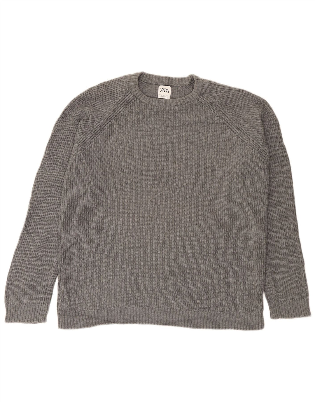 Maglione maglione girocollo da uomo Zara grande in cotone grigio