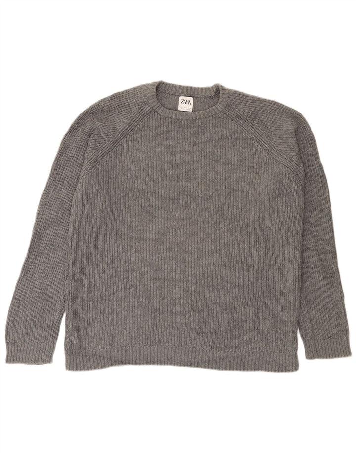 Maglione maglione girocollo da uomo Zara grande in cotone grigio