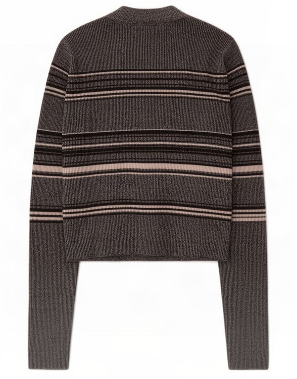 Topshop Donna Maglione Crop Collo Alto Maglione UK 10 Piccolo Grigio a Righe