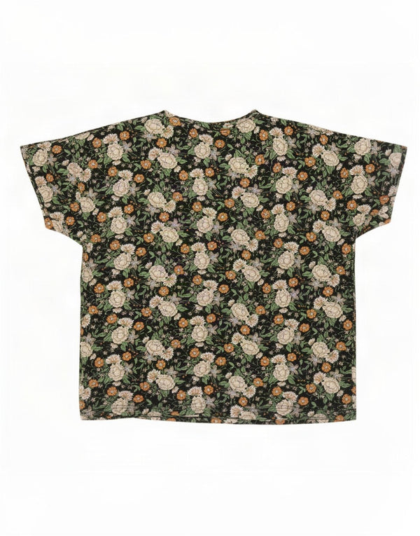 T-shirt vintage da donna Top UK 16 grande floreale nero