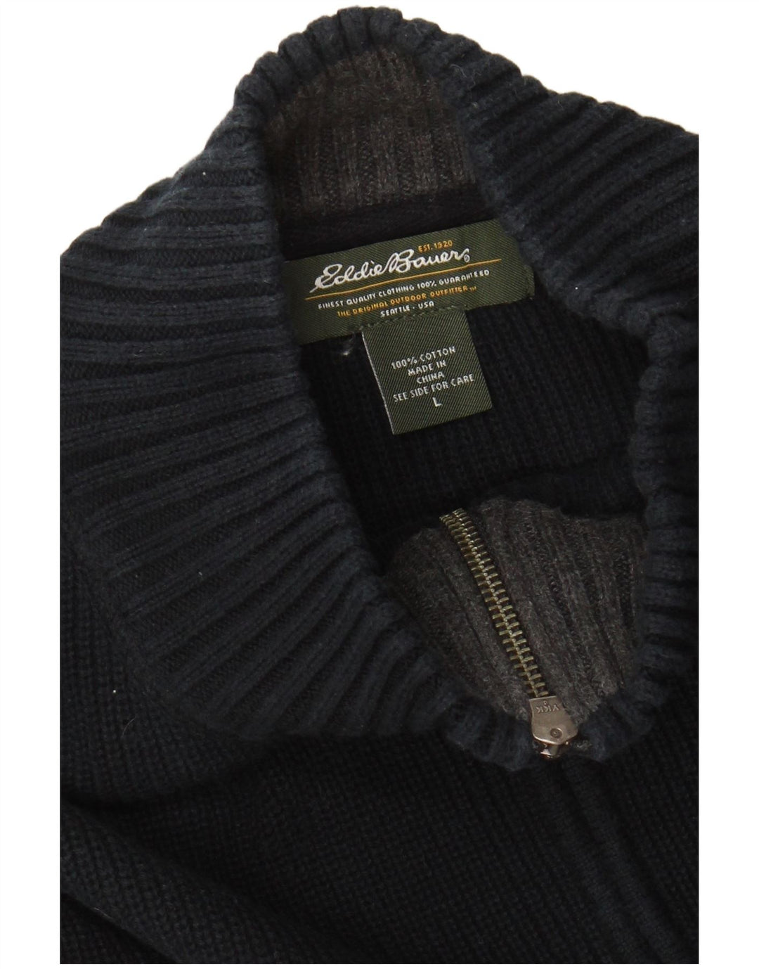 EDDIE BAUER Maglione da uomo con zip e collo grande in cotone a righe blu navy