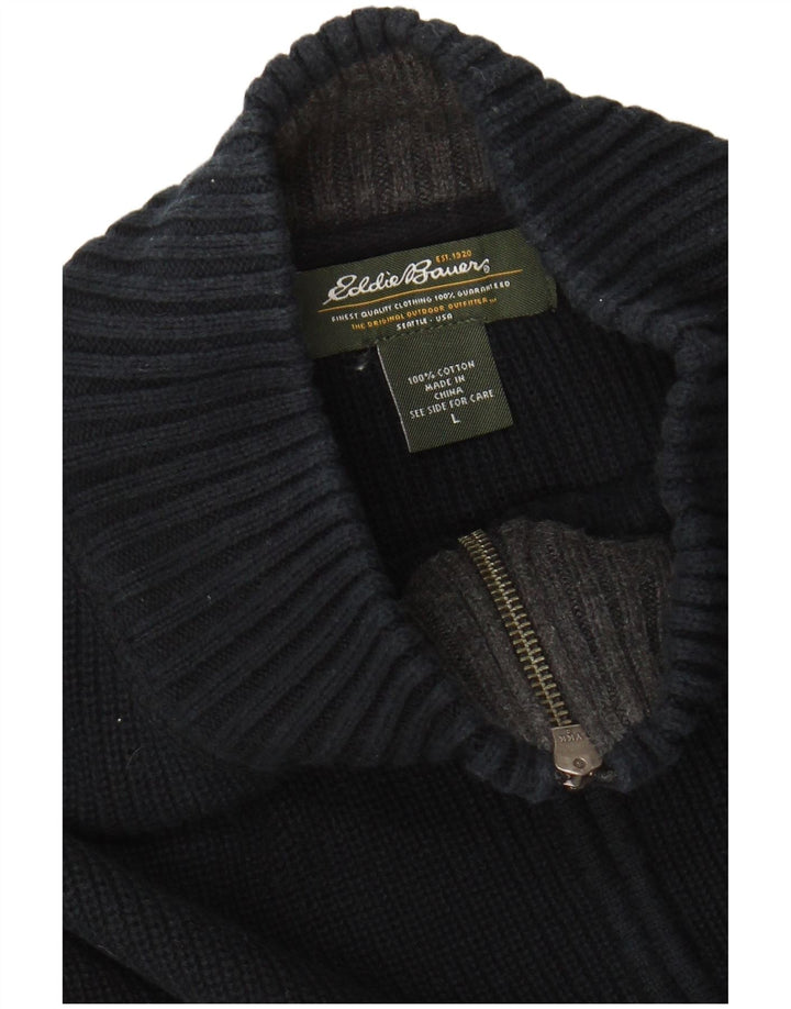 EDDIE BAUER Maglione da uomo con zip e collo grande in cotone a righe blu navy