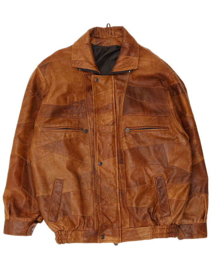 Giacca in pelle vintage da uomo UK 42 XL in pelle patchwork marrone