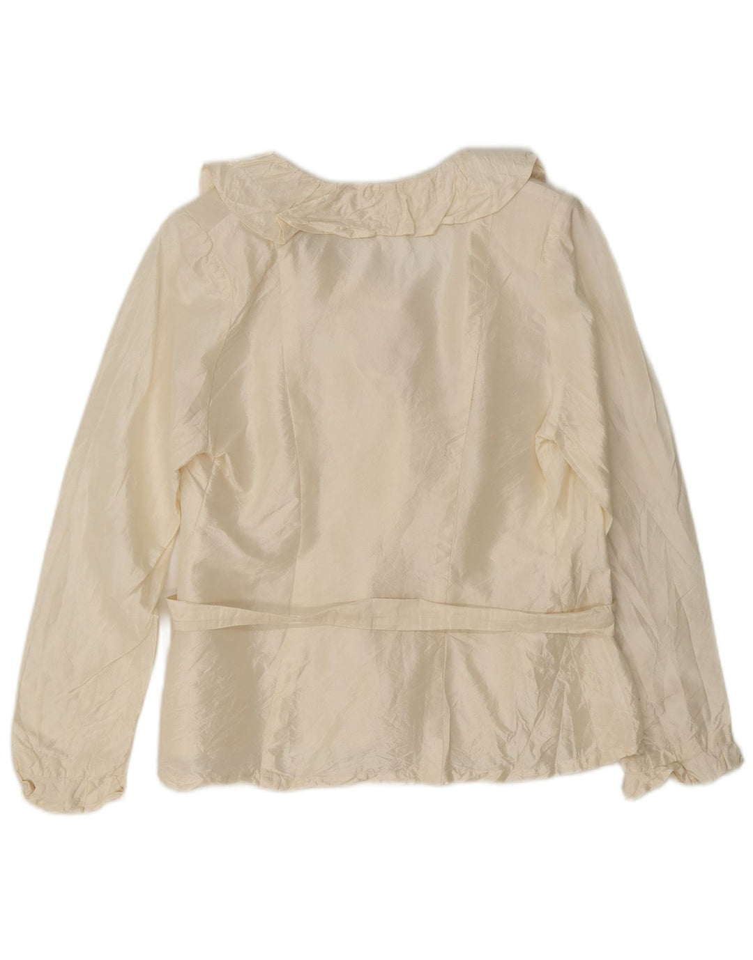Camicetta da donna vintage con volant sul davanti, taglia UK 10, piccola, bianco sporco
