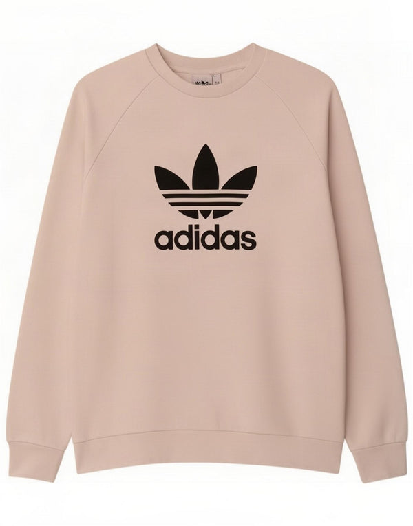 Felpa grafica da uomo Adidas, maglione grande, cotone bianco