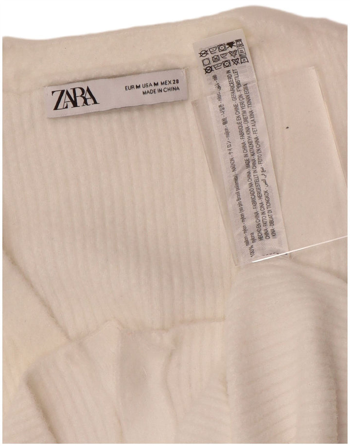 Maglione cardigan corto da donna Zara UK 12 nylon bianco medio
