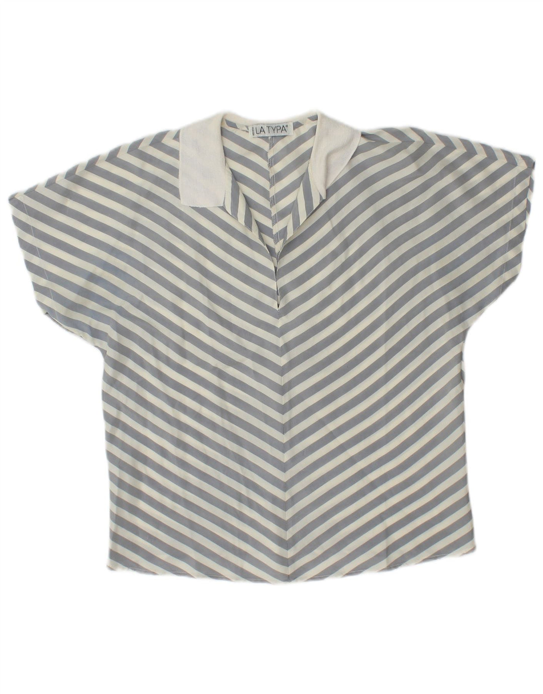 Camicetta pullover a maniche corte da donna vintage UK 14 a righe grigio medio