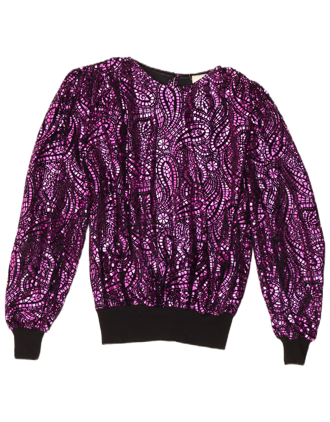 Camicetta oversize da donna vintage top EU 38 Acetato Paisley viola medio