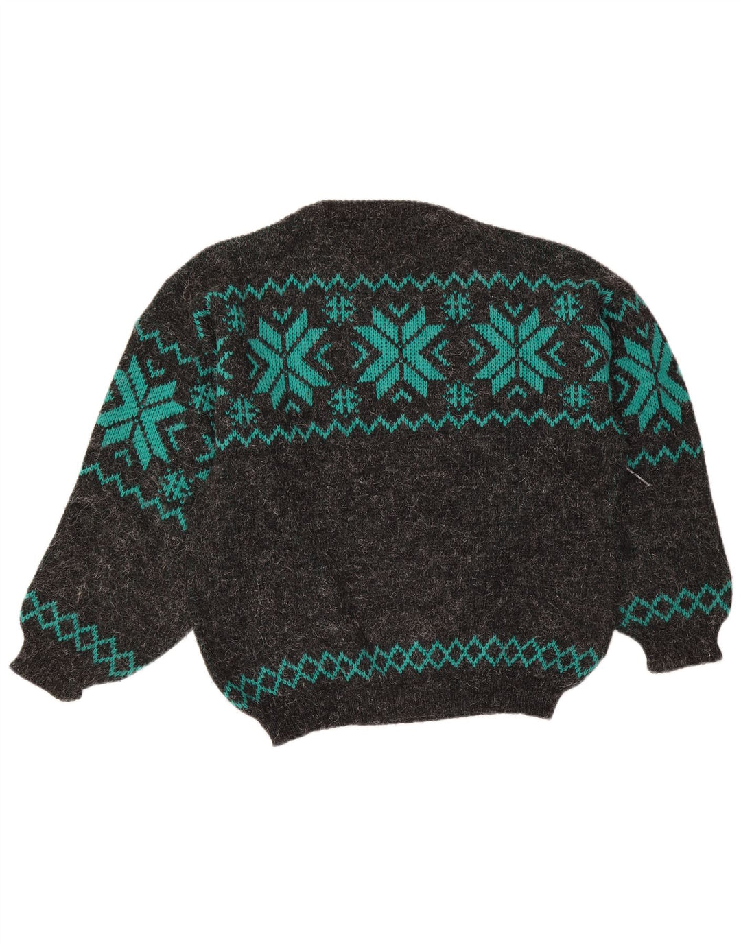 Maglione vintage da uomo con scollo a barca, grande lana Fair Isle grigia