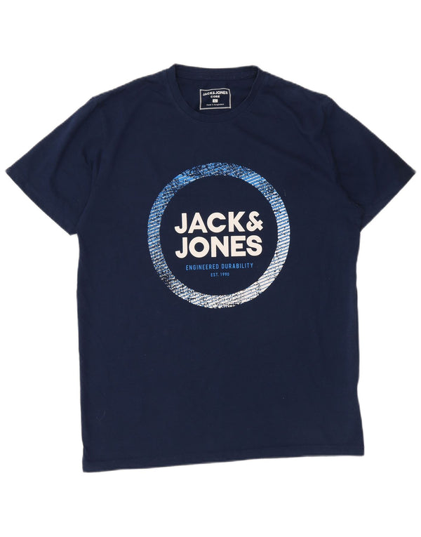 T-shirt grafica da uomo Jack & Jones Top grande in cotone blu navy