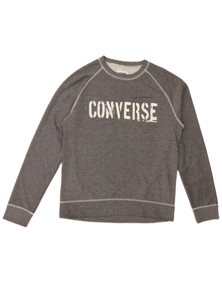 Felpa grafica da uomo Converse Maglione in cotone grigio medio