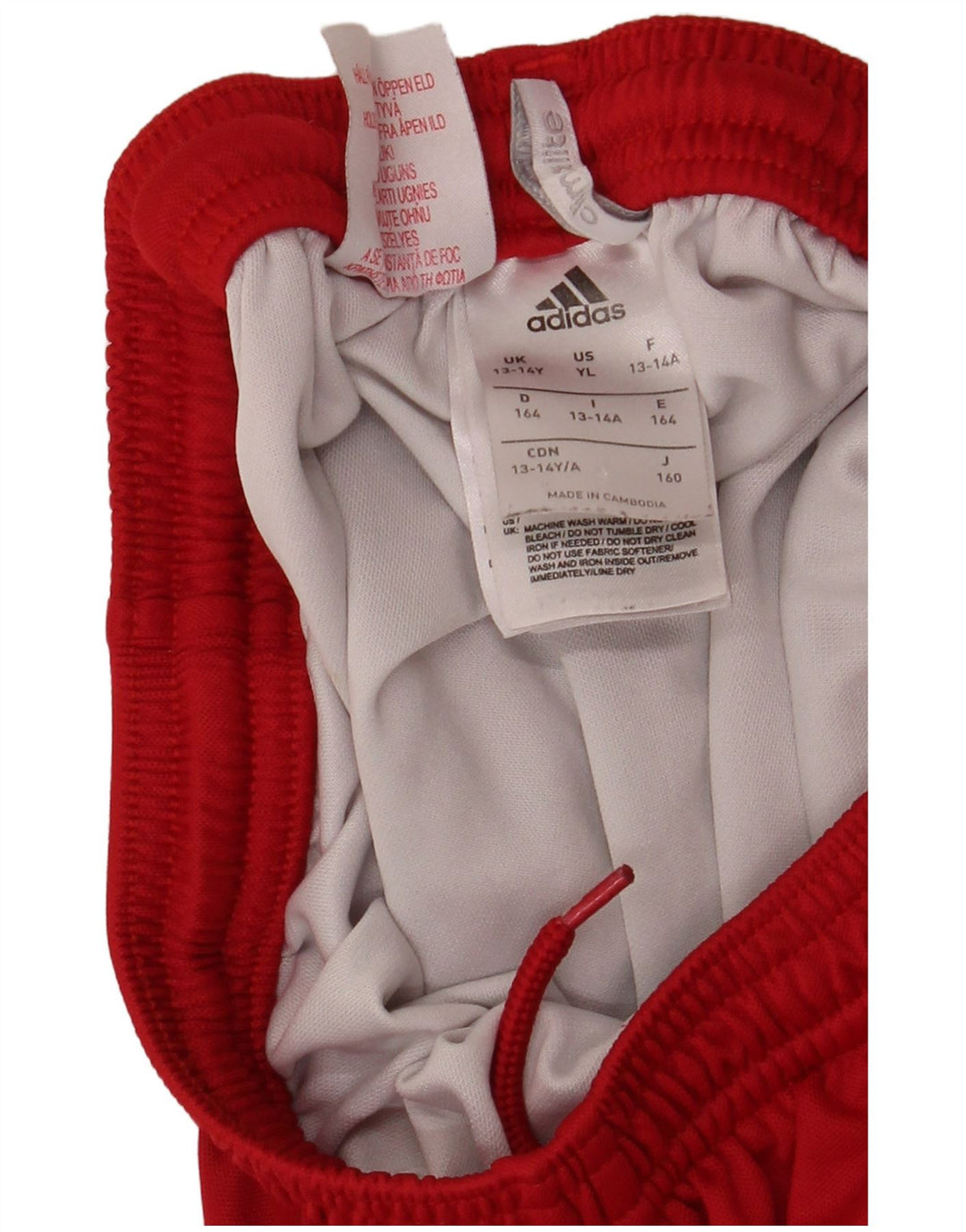 Pantaloncini sportivi Adidas Climalite da ragazzo 13-14 anni in poliestere rosso