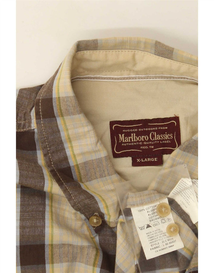 Camicia da uomo Marlboro Classics XL in cotone a quadri beige