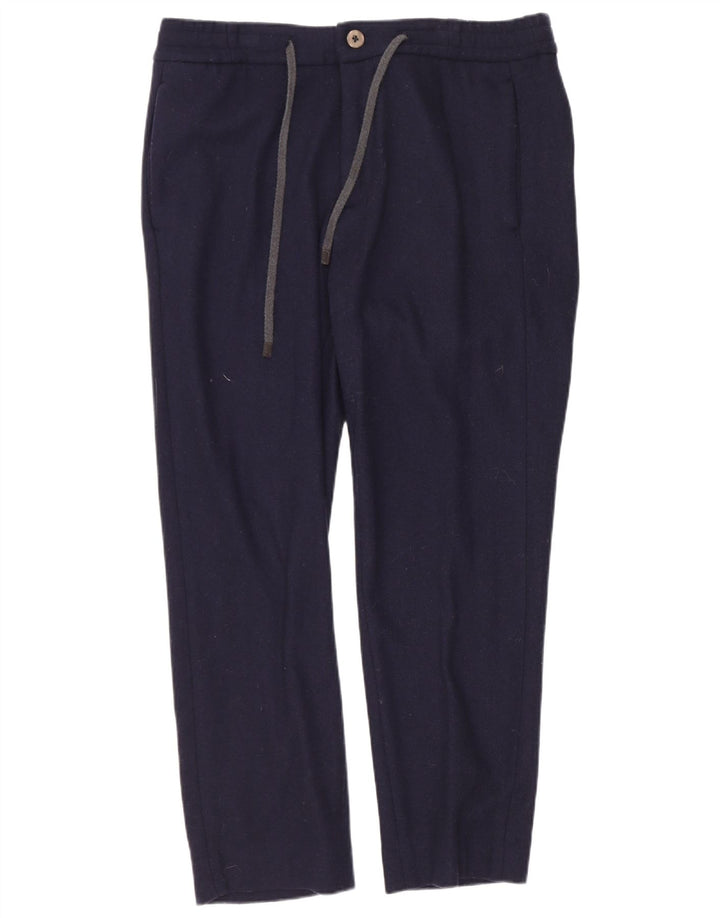Pantaloni corti slim da uomo Massimo Dutti EU 38 Small W30 L25 Lana blu navy