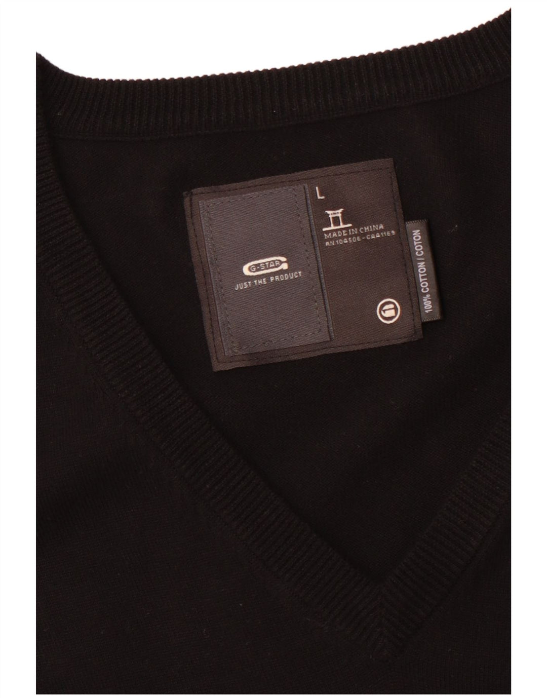 Maglione da uomo con scollo a V grafico G-STAR grande cotone nero