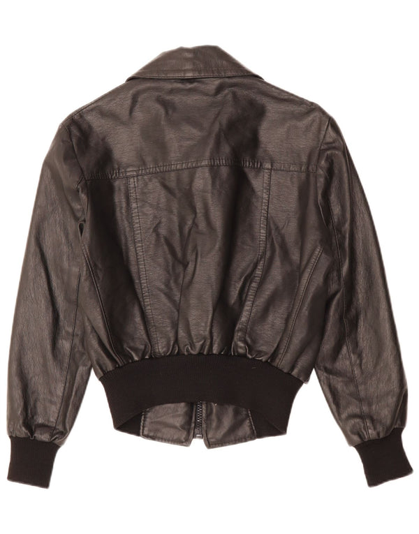 Giacca in pelle da donna VINTAGE UK 12 media nera