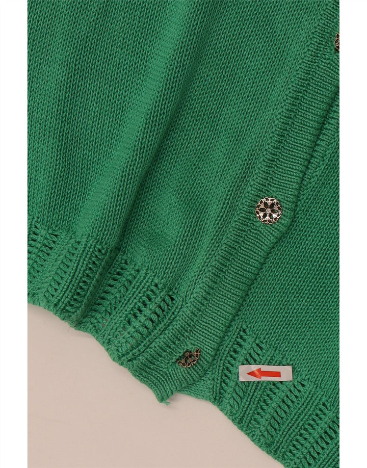 Maglione cardigan a maniche corte da donna vintage UK 14 verde medio