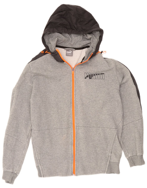 Felpa con cappuccio e zip da uomo Puma Large in cotone color block grigio