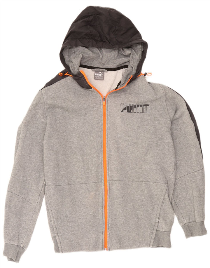 Felpa con cappuccio e zip da uomo Puma Large in cotone color block grigio
