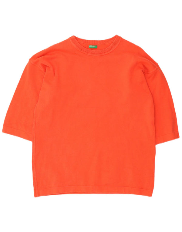 Maglione da uomo a mezza manica girocollo Benetton XS in cotone arancione