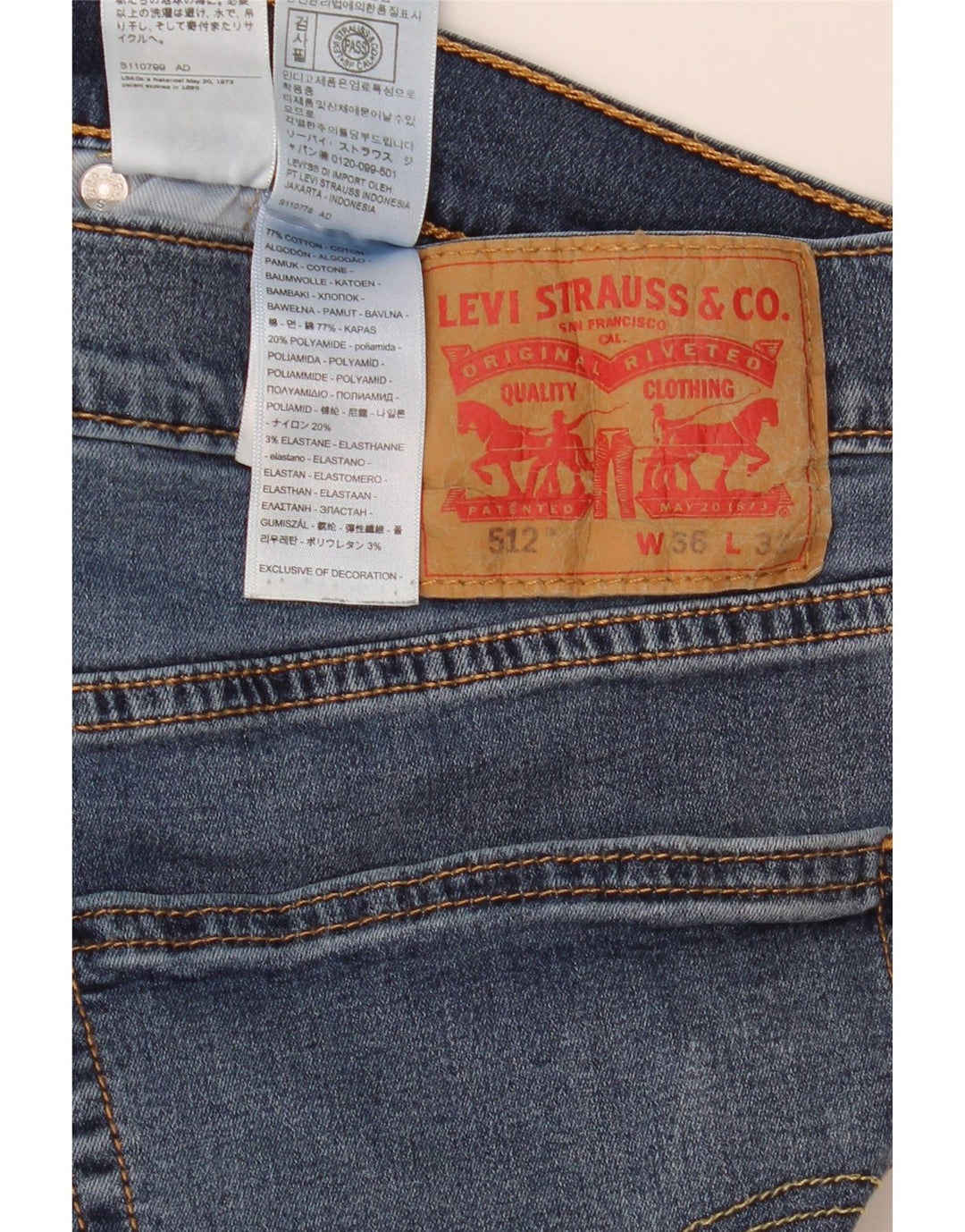 Jeans Levi's Uomo 512 Slim Tapered W36 L32 Cotone Blu