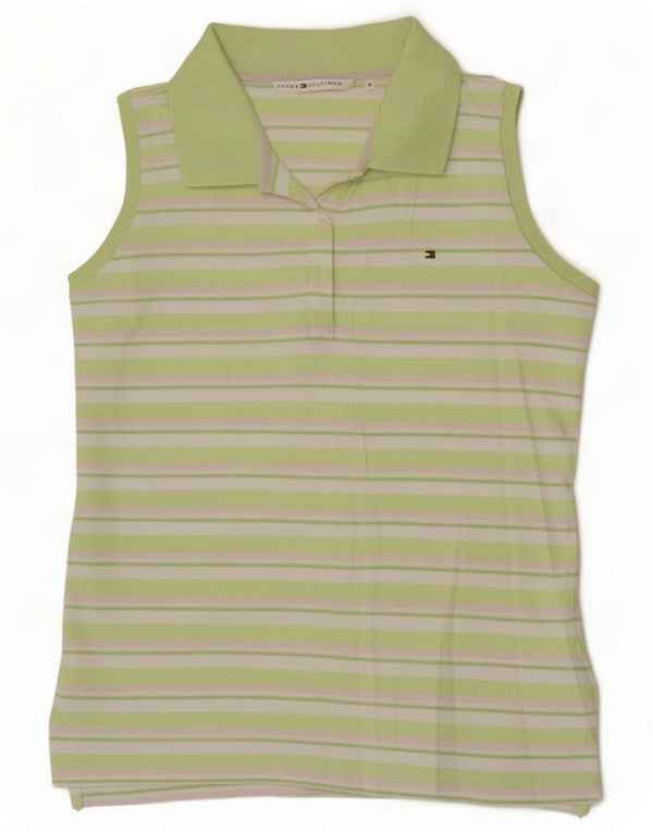 Polo senza maniche da donna Tommy Hilfiger UK 12 Medium Green Striped