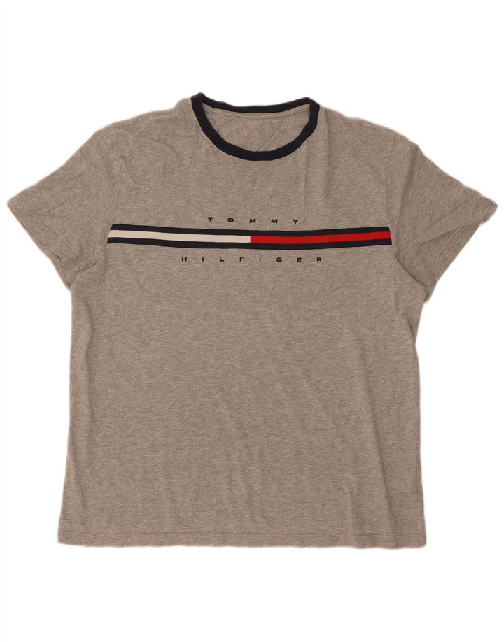 T-shirt grafica da uomo Tommy Hilfiger Top grande in cotone grigio